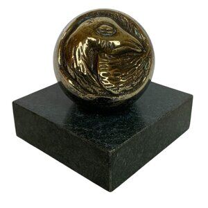 Cast Metal Bird Emerging From Egg Mini Sculpture On Marble Base Shelf Desk Decor